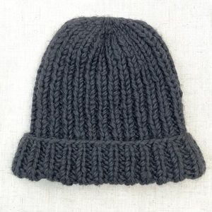 Hand Knit Black wool oversized beanie.